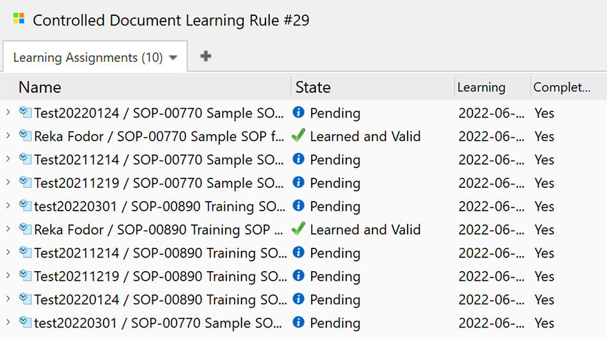 Employee Training Assignment Statuses in SimplerQMS