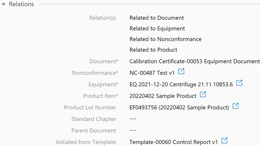 Calibration Document Relations in SimplerQMS