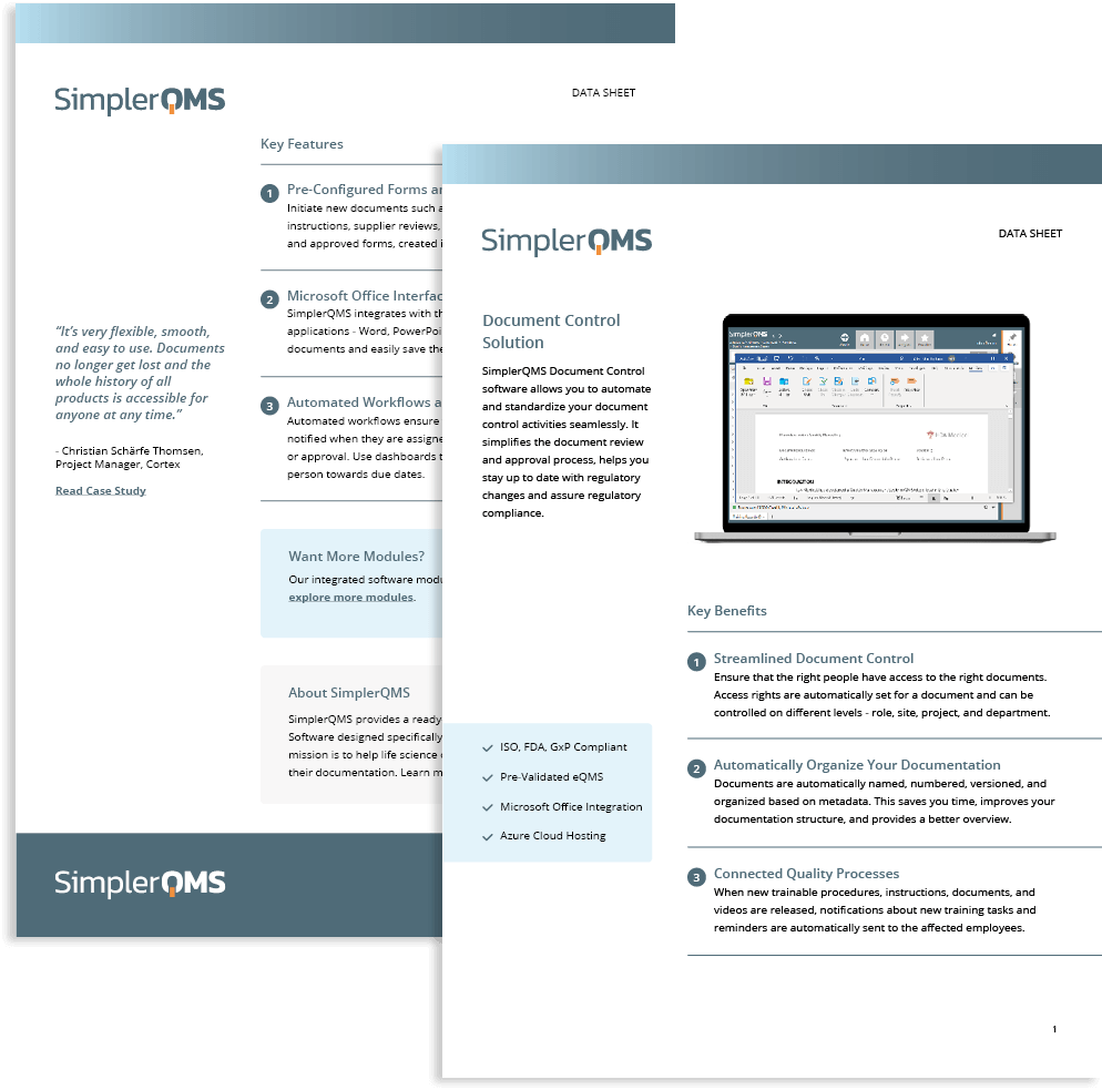 SimplerQMS Document Control Data Sheet Preview