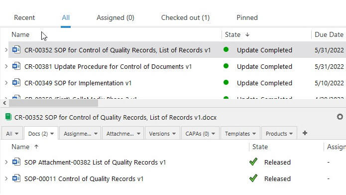 Change Related to Quality Processes in SimplerQMS