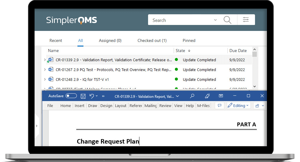 Change Request Being Filled Inside SimplerQMS Using a Laptop
