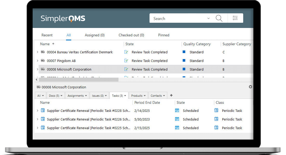 Supplier Tasks Inside SimplerQMS