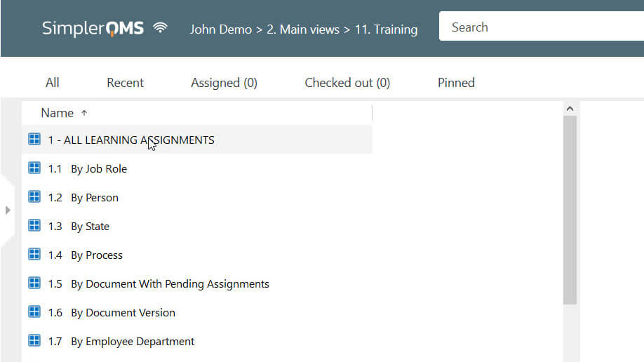Training Activity Views in SimplerQMS