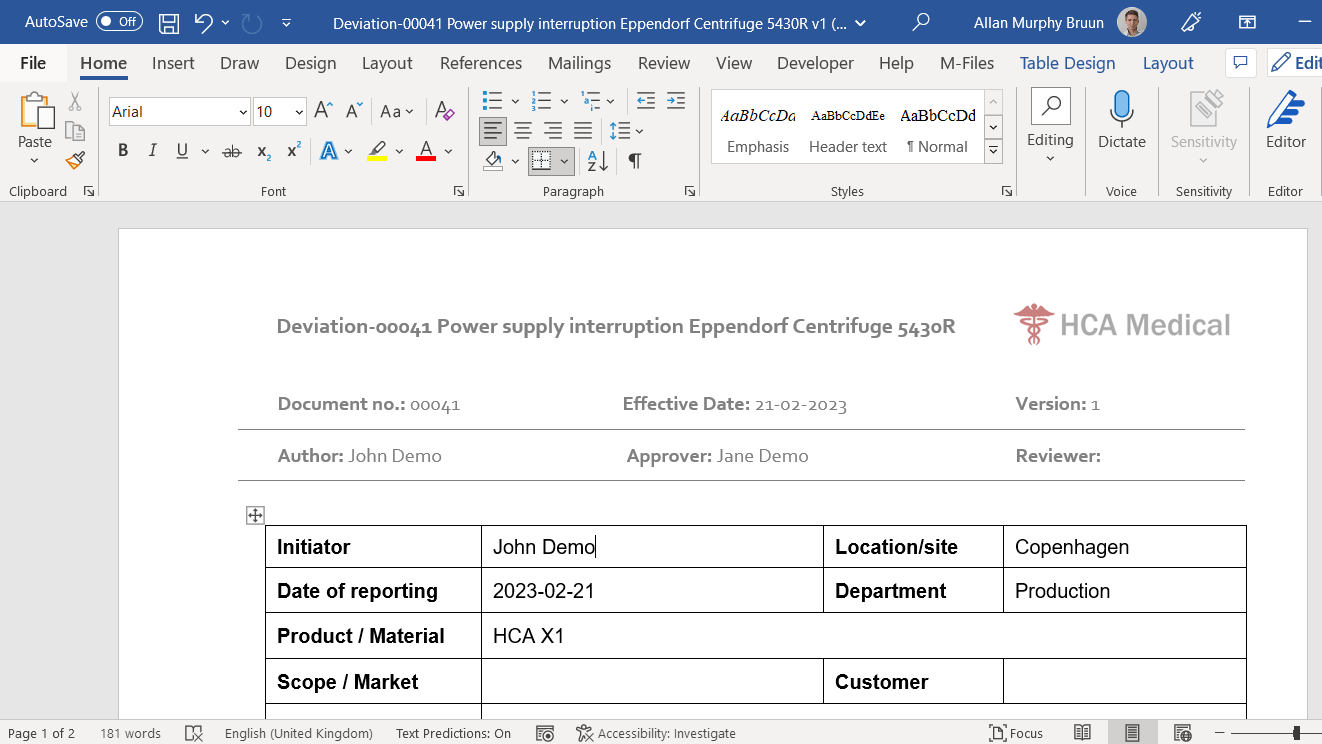 Editing Deviation in Microsoft Word