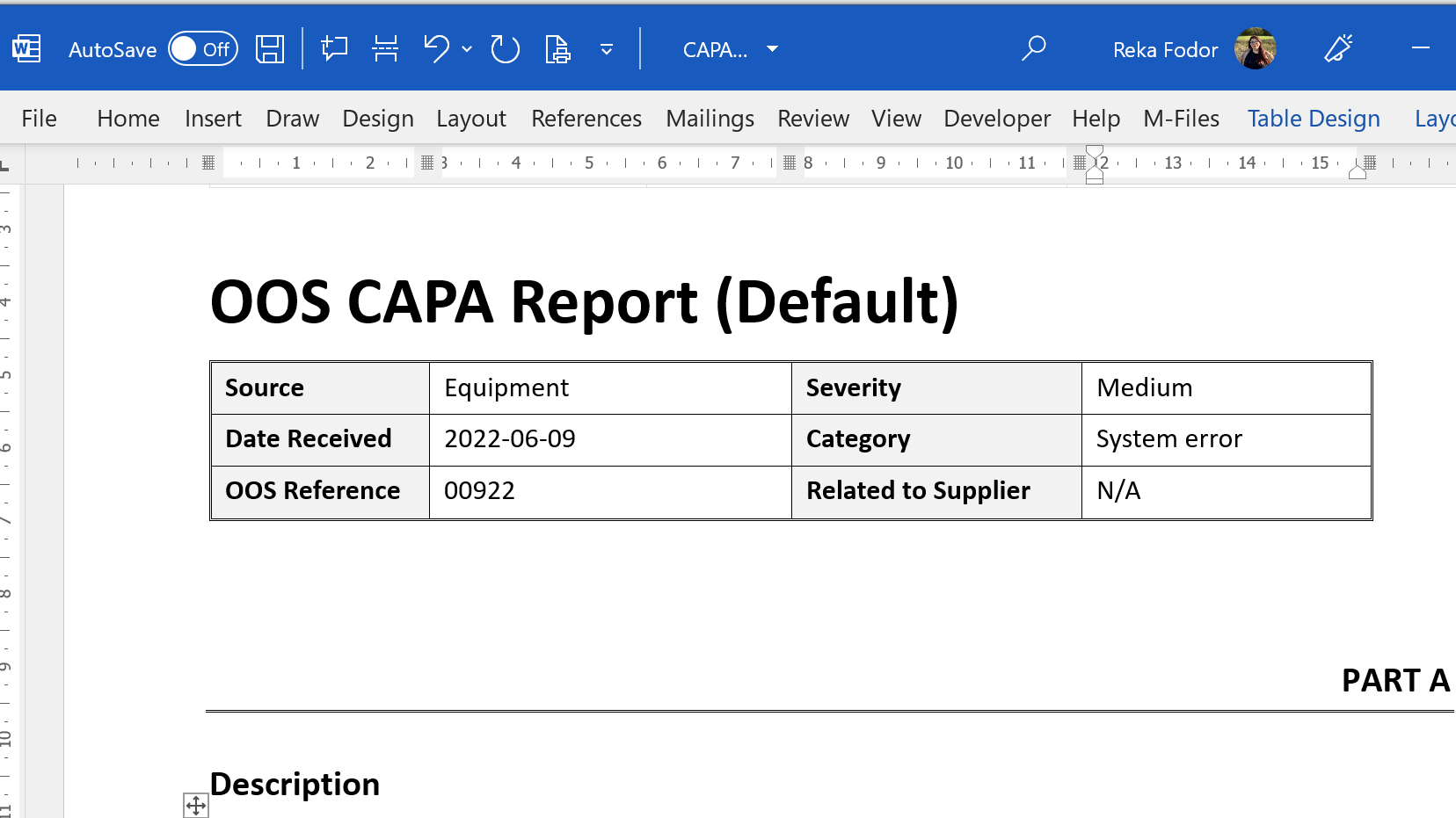 Editing OOS CAPA Report in Microsoft Word