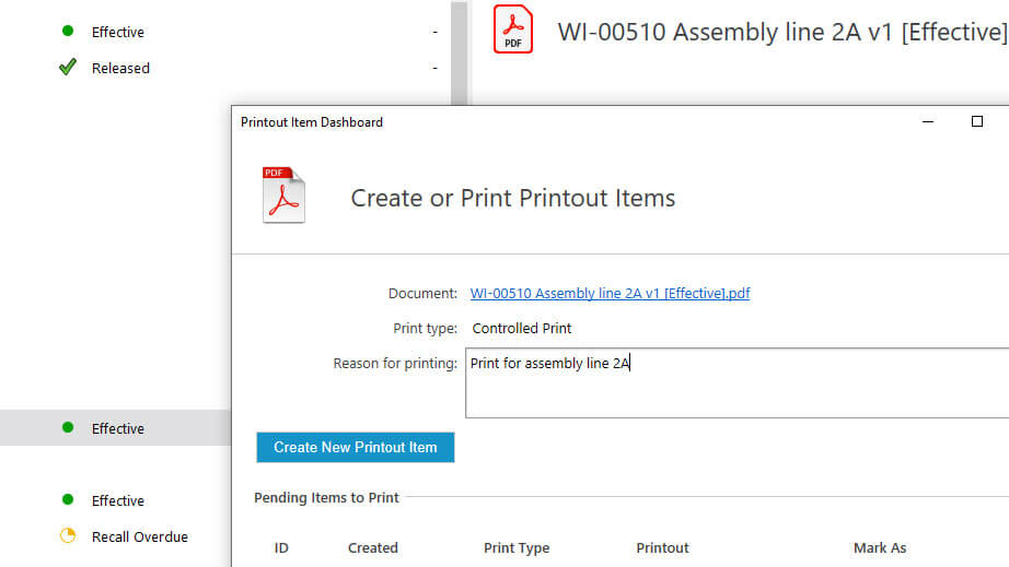 Creating new printout item in SimplerQMS