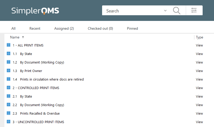 Print item list view in SimplerQMS