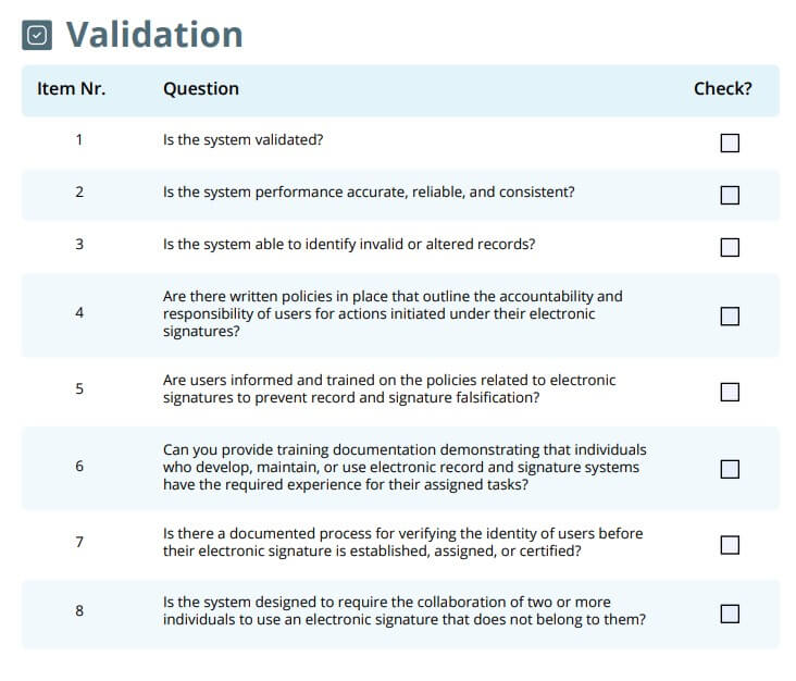 Preview of 21 CFR Part 11 Compliance Checklist in PDF Format