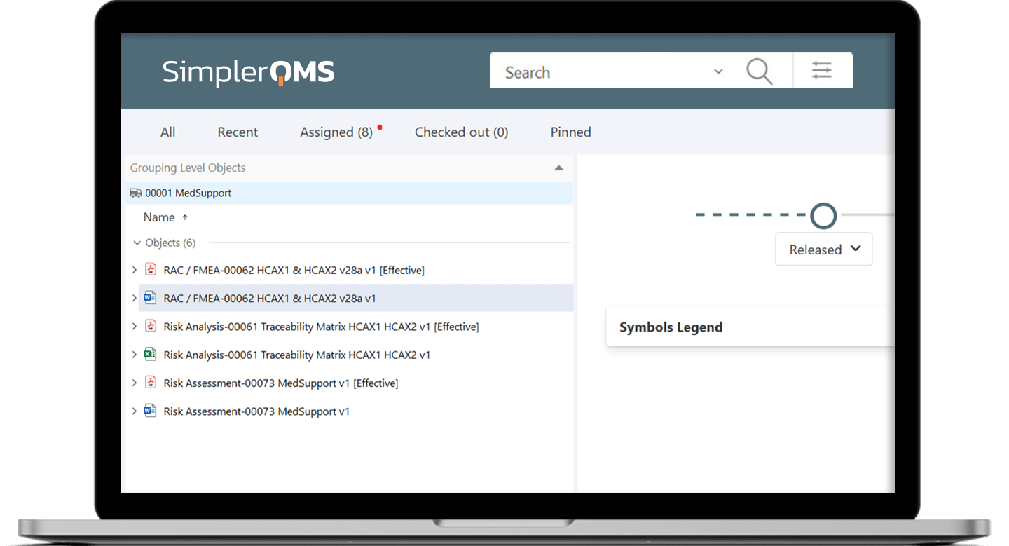 Risk Management Document List in SimplerQMS